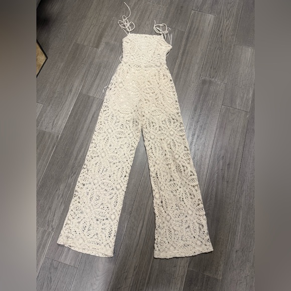 Guess Pants - Guess Cream Lace Jumpsuit size small